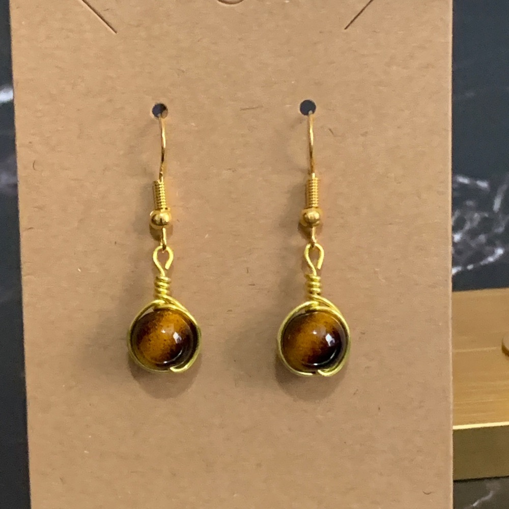Handmade wire wrapped brown tiger’s eye earrings